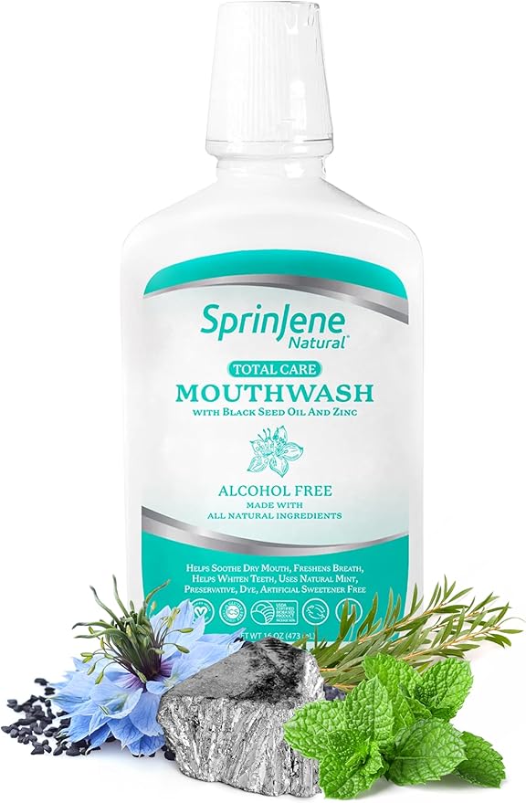 SprinJene Natural Sensitivity Relief, Fluoride Toothpaste for Sensitive Teeth & Gum (4 Pack) + Fluoride Free Mouthwash with Natural Ingredients + Electric Toothbrush with Wireless Charger