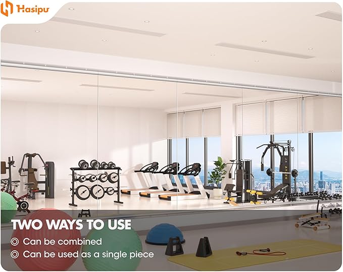 Hasipu Home Gym Mirror 48" L x 24" W - 3PCS Large Full Body Mirror for Yoga, Wall-Mounted Mirrors for Fitness, Garage, Dance Studio, 0.16in Tempered Glass Frameless-StrideForce Fitness