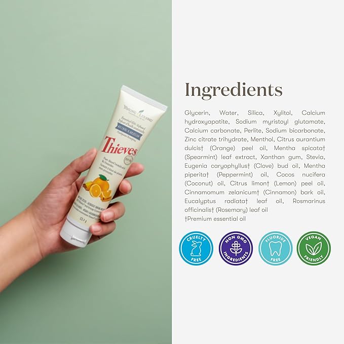 Young Living Thieves Whitening Toothpaste - Natural Oral Care for a Bright Smile - Fluoride-Free Formula - 4 oz Tube - Certified Ingredients for Fresh and Healthy Teeth
