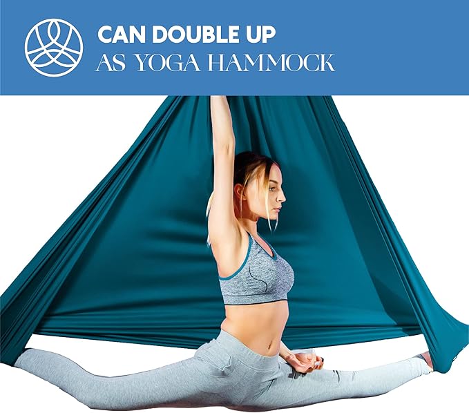Aerial Silks Starter Kit - Durable 9 Yards of Aerial Yoga Hammock with Hardware & Guide - Aerial Swing for Acrobatic Flying Yoga & All Levels (Aerial Rigging Point Up to 13ft)-StrideForce Fitness