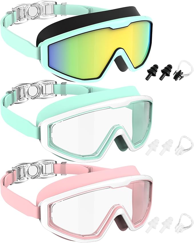 NSSIW Swim Goggles Swimming Kids-Goggles: Anti Fog No Leak with Nose Clip Earplugs for Girls Boys Youth 6-14 3 Pack-StrideForce Fitness