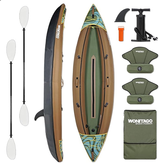 Inflatable Kayak, Portable Ripstop Oxford Cloth Recreational Touring Kayak with Fiberglass Kayak Paddle, Hand Pump and Carrying Bag, 1/2 Person-StrideForce Fitness
