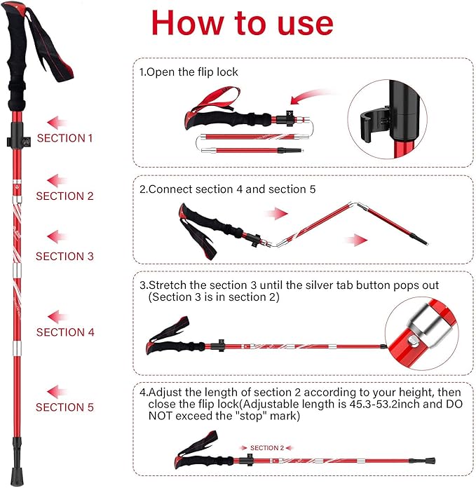 BISINNA Collapsible Trekking Hiking Poles- 2 Pack Folding Aluminum Walking Sticks with Quick Lock System 4 Season Accessories,Telescopic, Adjustable, Lightweight for Men Women-StrideForce Fitness