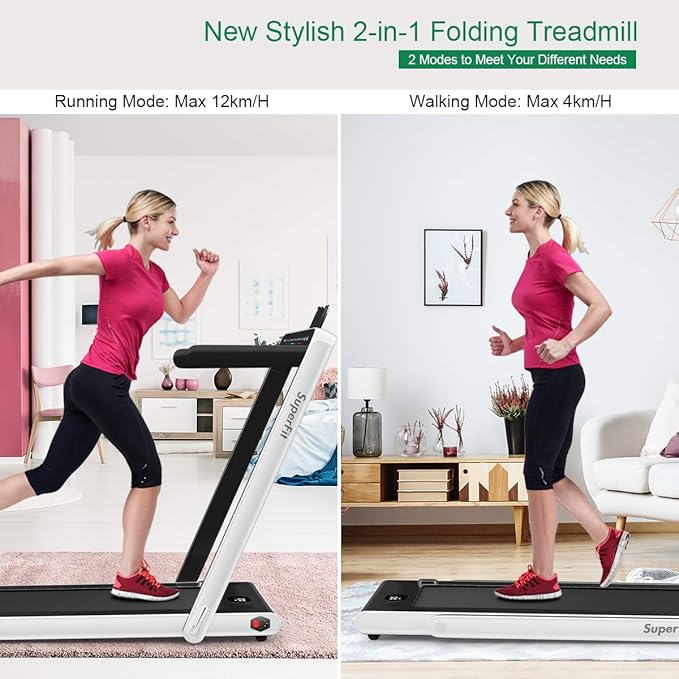 GYMAX Walking Pad, 2.25HP Dual Display Foldable Treadmill for Home with Remote/Smart App Control, Portable Compact Treadmill for Office Under Desk, Folding Running Machine for Small Spaces-StrideForce Fitness