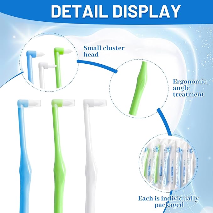 6 Pack End-Tuft Toothbrushes with Covers for Orthodontic Wisdom Teeth Care, Small Head Single Tuft Dental Brush for Plaque Removal, Braces, Interdental Cleaning, Soft Bristles for Adults Oral Care