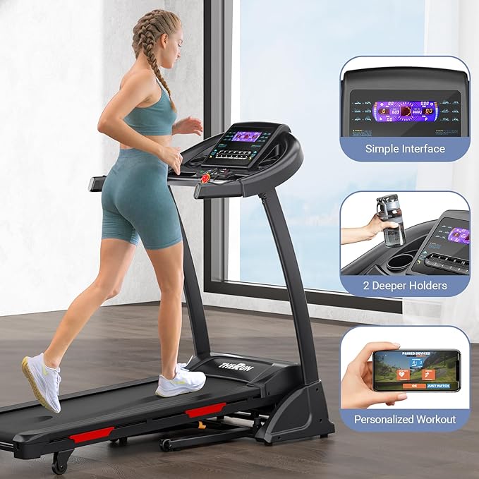 THERUN Incline Treadmill for Running and Walking, 300 lbs Weight Capacity Folding Treadmill with 0-15% Auto Incline, Wide Belt, 3.5HP, App, Heart Rate-StrideForce Fitness