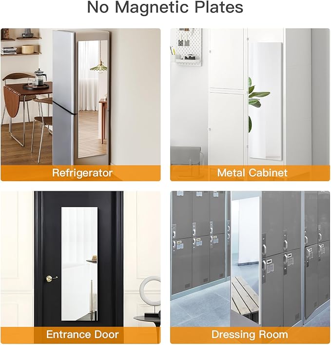 63"x20" Magnetic Mirror Lightweight Full-Length Mirror | Strong Adhesion, Easy Installation | Suitable for Refrigerators, Glass Walls, Wooden Doors, and More | 2.8LBS Ultra-Strong Support, White-StrideForce Fitness