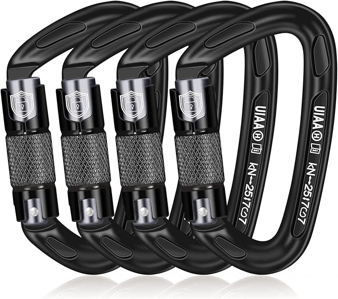 BEIFENG 25KN Auto Locking Carabiner - UIAA Certified Heavy Duty Climbing Carabiners for Rock Climbing, Camping, Rappelling, Hunting, Rescue Equipment - Professional Carabiner Clips (Black)-StrideForce Fitness