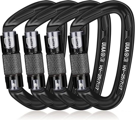 BEIFENG 25KN Auto Locking Carabiner - UIAA Certified Heavy Duty Climbing Carabiners for Rock Climbing, Camping, Rappelling, Hunting, Rescue Equipment - Professional Carabiner Clips (Black)-StrideForce Fitness