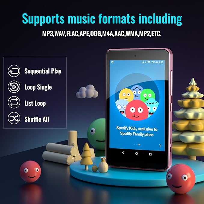 MP3 Player for Kids with Spotify, Parental Controls, Spotify Kids, Audible, Amazon Music, Libby, 4.0” IPS Kids Music Player Up to 512GB (Pink)-StrideForce Fitness