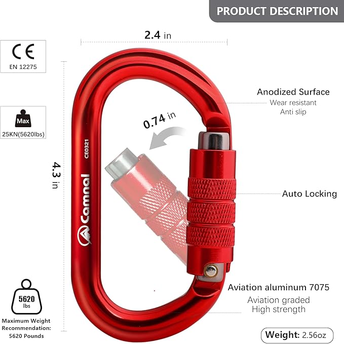 Heavy Duty Carabiner, 25kn(About 5620 lbs) Oval Carabiner Clip O-Shape Rock Climbing Carabiner Lightweight Caribeener for Climbing, Mountaineer, Aerial Work-StrideForce Fitness