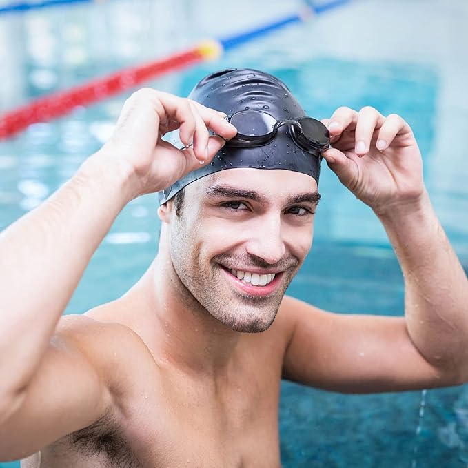 Syhood 6 Pieces Unisex Adult Silicone Swim Cap Waterproof Swimming Hat Non Slip Pool Hat Elastic Silicone Cap for Long and Short Hair-StrideForce Fitness