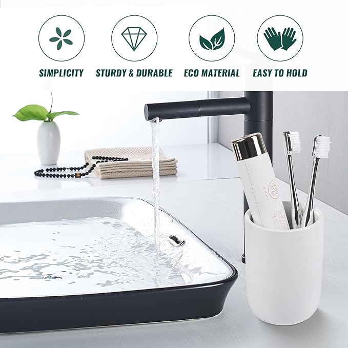 BosilunLife Ceramic Toothbrush Holder - 12Oz Bathroom Toothbrush Holder White Tooth Brush Holders Tumbler Cups Reusable Toothbrush Mouthwash Cup Small Toothbrush and Toothpaste Holder