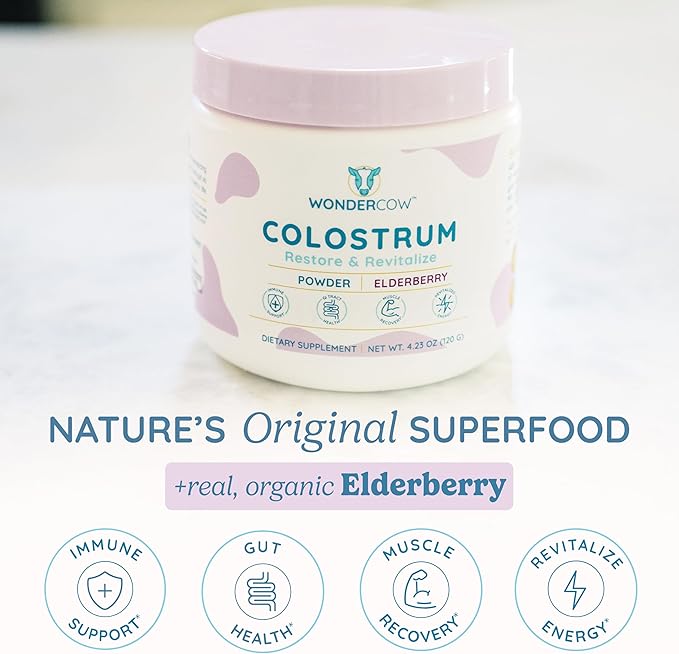 Colostrum Supplement Powder for Gut Health, Immune Support, Muscle Recovery & Wellness | Natural IgG Pure Whole Bovine Colostrum Superfood, Elderberry, 60 Servings-StrideForce Fitness