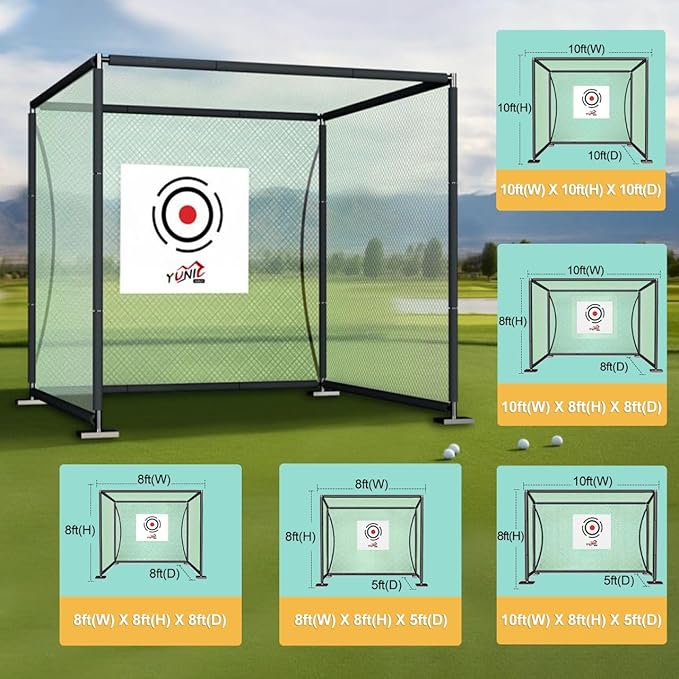 YUNIC Golf Driving Cage with Metal Frame - Choose Standard Hitting Target or Simulator Impact Screen-StrideForce Fitness