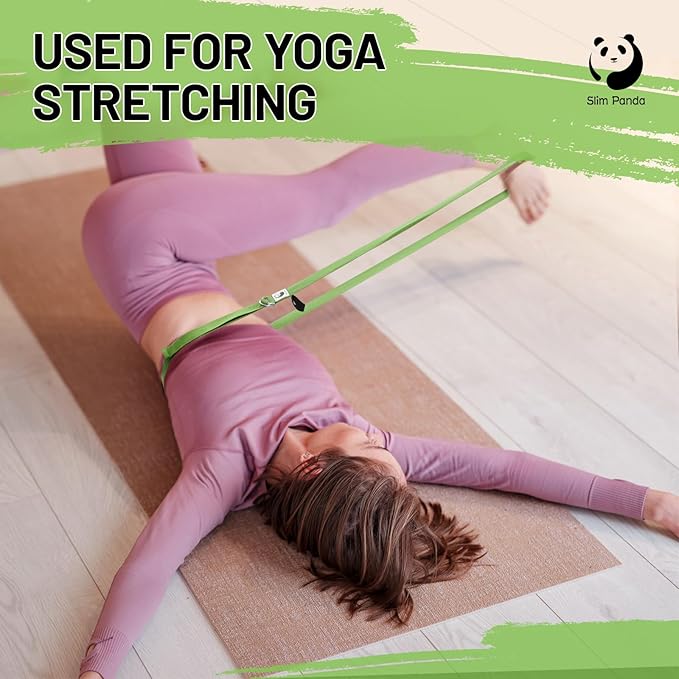Slim Panda Yoga Strap for Stretching,Cotton Yoga Strap with Adjustable D-Ring Buckle,Non-Elastic Yoga Belt for Pilates,Gym Workouts,Physical Therapy,Improve Flexibility-StrideForce Fitness
