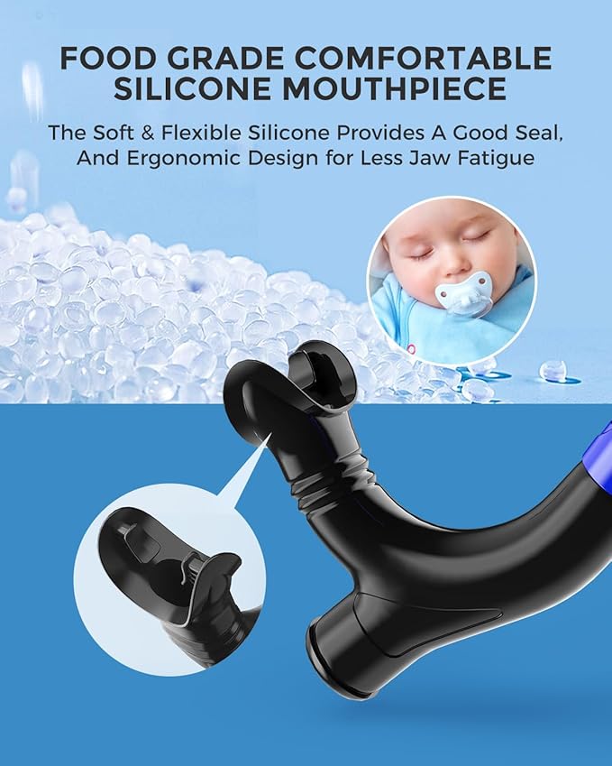 OMID SN1 Snorkel for Adult Youth, Diving Snorkel with One-Way Purge Valve, Food-Grade Silicone Mouthpiece-StrideForce Fitness