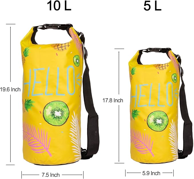 Dry Bag Waterproof,5L Roll Top Backpack Floating Dry Bag for Kayaking Boating Swimming Hiking Camping Outdoor Activities,Yellow Pineapple-StrideForce Fitness