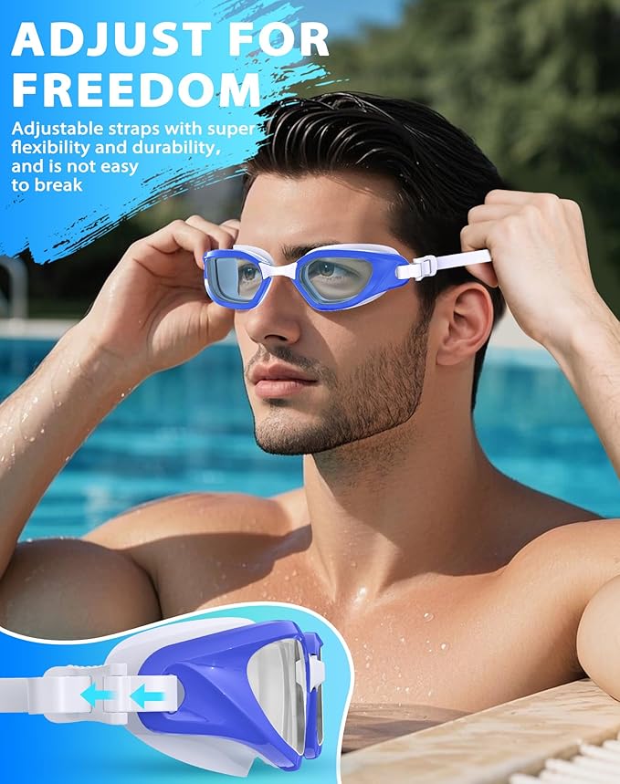 Swim Goggles, Unisex Adult Swimming Goggles Anti Fog Anti UV No Leakage Wide View for Men Women Youth-StrideForce Fitness