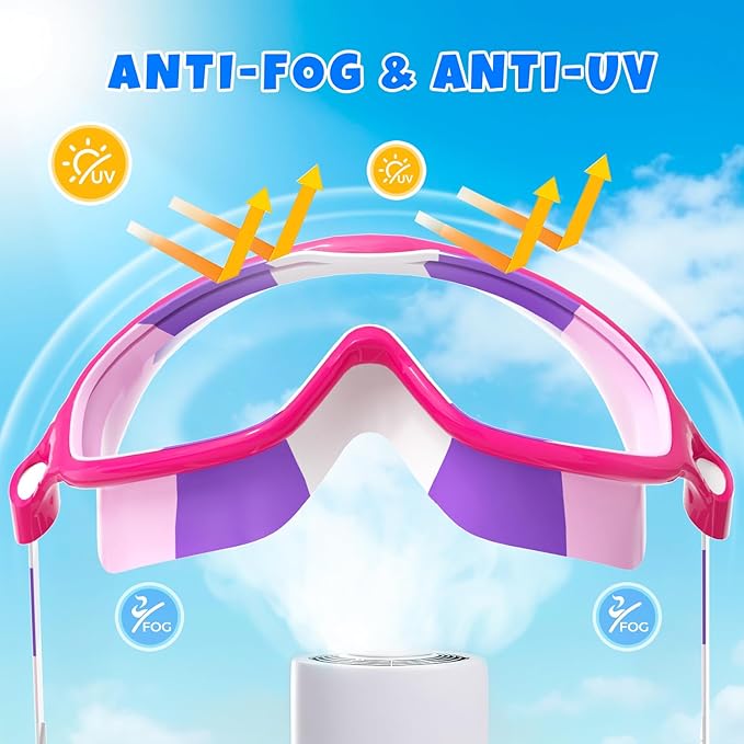 Swim Goggles for Kids 3-15 with Earplugs Large Frame Anti-Fog/UV Swimming Goggles for Boys Girls Toddler 2PCS-StrideForce Fitness