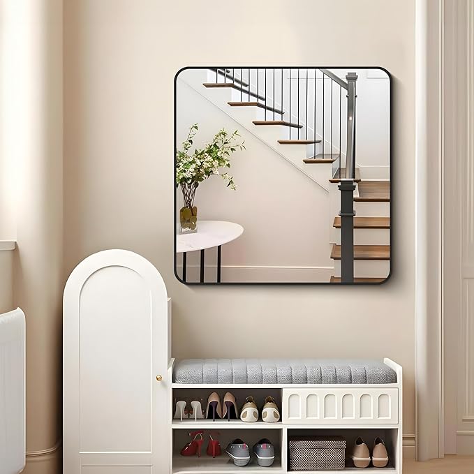 FORBATH Bathroom Mirror 30" x 30", Large Square Wall Mirror with Black Aluminum Frame Rounded Corner, Wall Mounted Mirror for Bathroom Bedroom Entryway Living Room-StrideForce Fitness