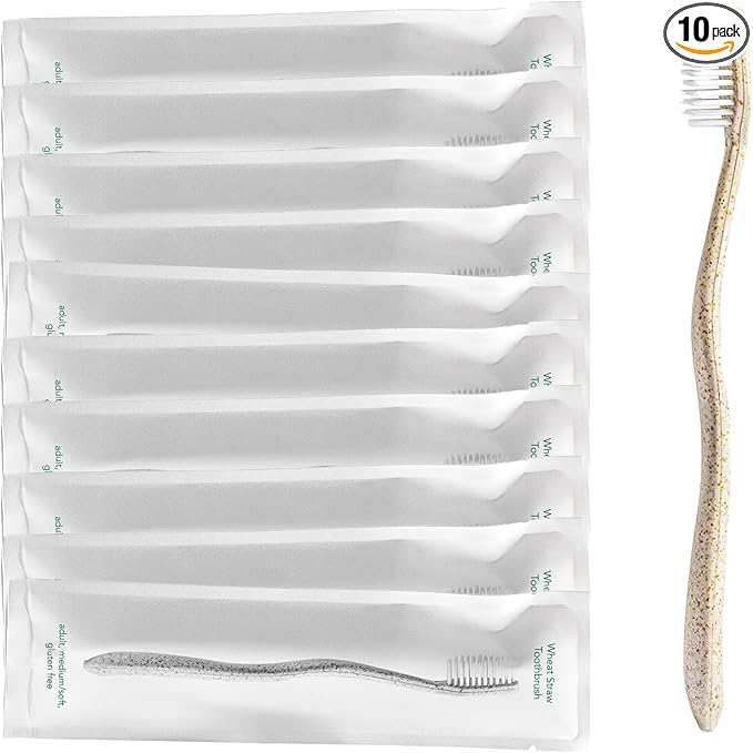 Terra & Co. Gentle Green Toothbrushes – 10-Pack of Plastic-Free Toothbrushes with Soft Bristles for Sensitive Teeth & Gums – Individually Sealed – BPA-Free, Plant-Based, Eco-Friendly & Travel-Ready