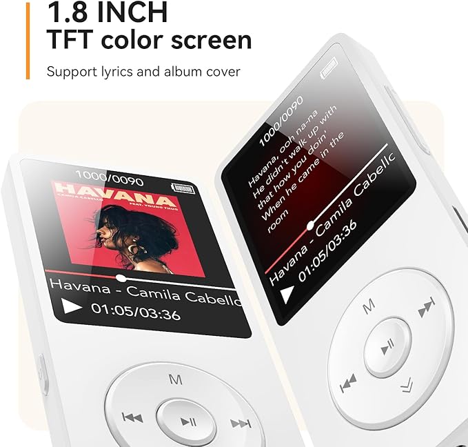 AGPTEK A02 MP3 Player with Bluetooth 5.3, 1.8 inch Screen Portable Music Player with Speaker, FM Radio, Voice Recorder, Supports Expanded Up to 128GB(White, 64GB)-StrideForce Fitness