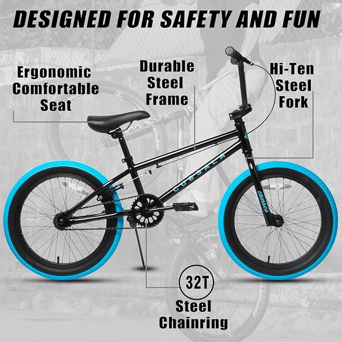 Freestyle BMX Bike, 18 20 Inch Kids Bicycle for 5-13 Years Old Kids and Beginner Level Rider, Multiple Colors-StrideForce Fitness