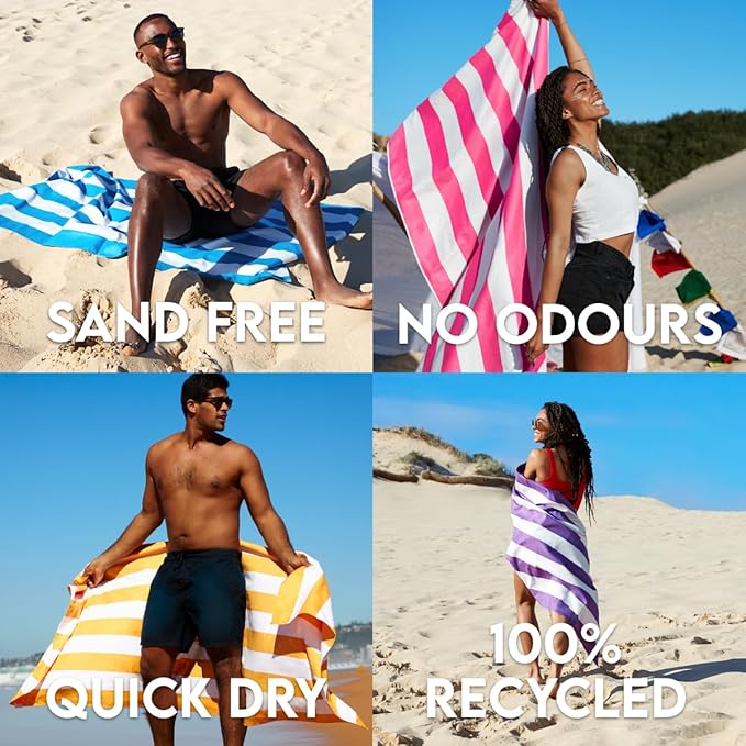 Dock & Bay Beach Towel - Quick Dry, Sand Free - Compact, Lightweight - 100% Recycled - Includes Bag - Cabana - Set G (4), Extra Large (200x90cm, 78x35)-StrideForce Fitness