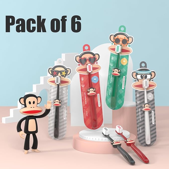 Paul Frank Soft Toothbrush for Adults - High Density Manual Toothbrushes with Dual-Color Tapered Bristles, Gentle Daily Care for Sensitive Teeth and Gums (1 Count (Pack of 6))