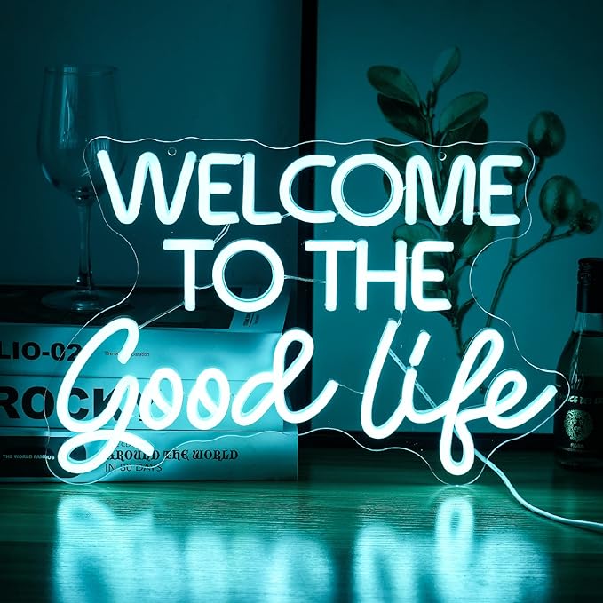 Welcome To The Good Life Neon Sign Letter LED Neon Lights Dimmable USB Powered 16.5’’X11’’Cool Wall Decorative Light Bedroom Kids Room Birthday Party Bar Decoration Gifts for Friend（Ice blue）-StrideForce Fitness