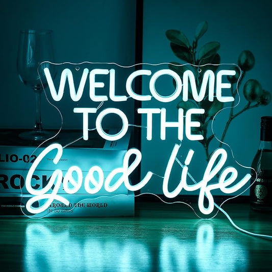 Welcome To The Good Life Neon Sign Letter LED Neon Lights Dimmable USB Powered 16.5’’X11’’Cool Wall Decorative Light Bedroom Kids Room Birthday Party Bar Decoration Gifts for Friend（Ice blue）-StrideForce Fitness