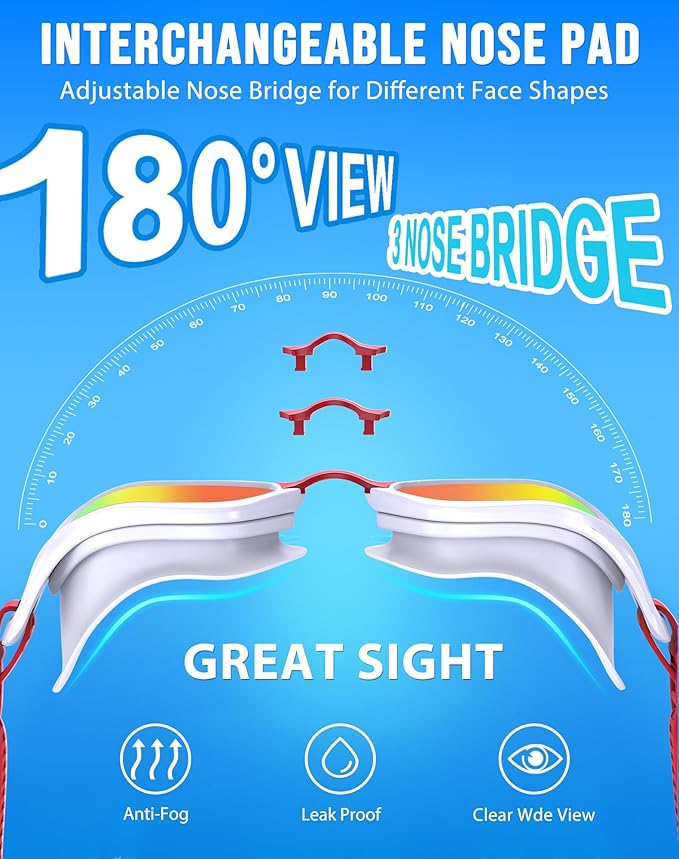 Swim Goggles, Unisex Adult Swimming Goggles Anti Fog Anti UV No Leakage Wide View for Men Women Youth-StrideForce Fitness