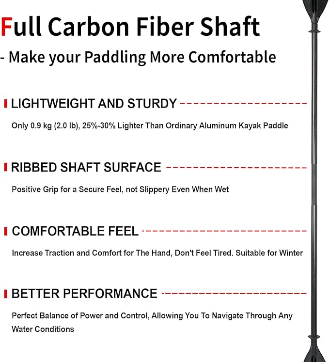 Adjustable Kayak Paddle with Carbon Shaft and PP Blade Available in 220-230/220-240/230-250cm Floating Lightweight Kayak Oars with Original Pattern-StrideForce Fitness