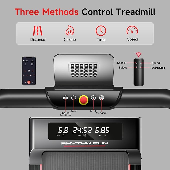 RHYTHM FUN Incline Foldable Treadmill, Walking Pad Treadmill with Incline, 300 lbs Portable Treadmills with Handles for Home Office Use, Under Desk Compact Walking Pad-StrideForce Fitness