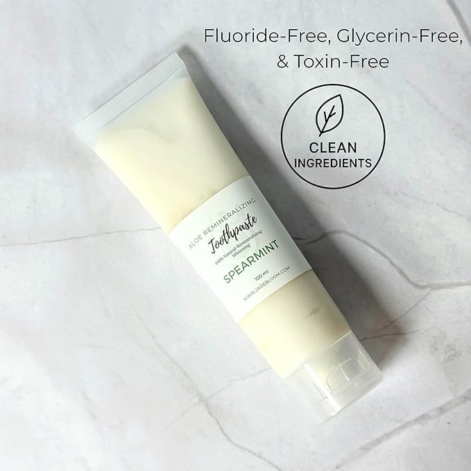 Aloe Vera Toothpaste Remineralizing Calcium Hydroxyapatite | Fluoride Free Oral Care | Natural Ingredients | 100ml, Spearmint