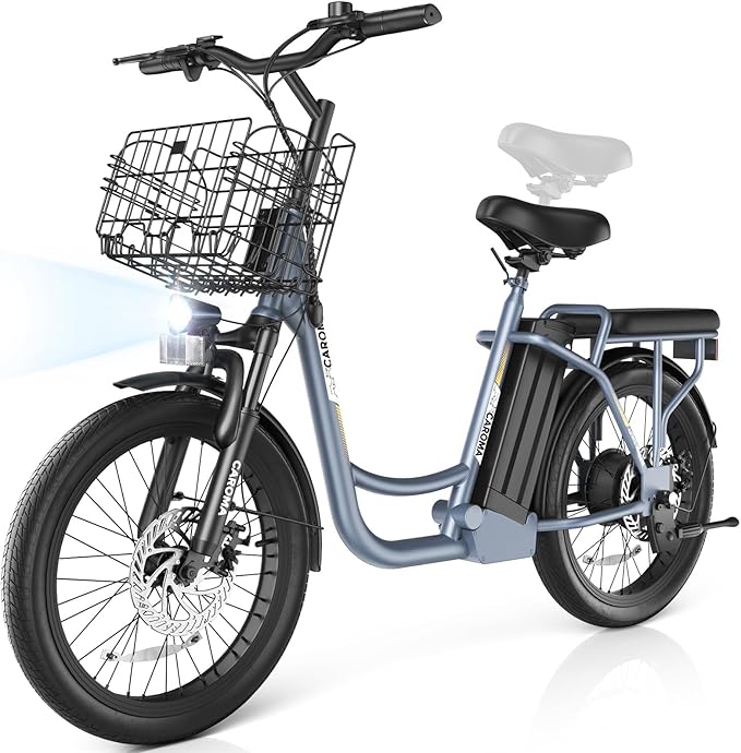 Caroma Electric Scooter with Seat, 48V Removable Battery E-Bike, Up to 30Miles&20MPH, 500/800/1200W Motor, 20" Fat Tire Adult Electric Bicycles for Commuting with Basket-StrideForce Fitness