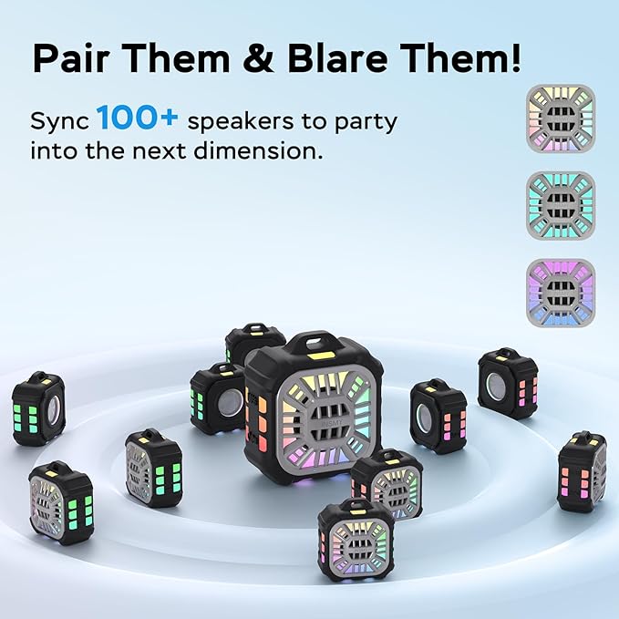 INSMY IP67 Waterproof Bluetooth Speaker, Shower Speaker Portable Small Clip-on, Multi Sync 100+ Speakers, Big Volume Booming Bass, 24H Playtime/Floatable/RGB Lights for Outdoor/Kayak/Beach (Black)-StrideForce Fitness