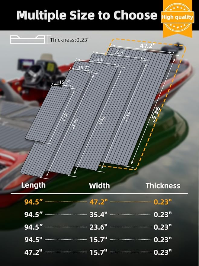 FOCEAN Boat Flooring EVA Foam Boat Decking Faux Teak Marine Flooring Boat Mat Boat Carpet Sheet for Motorboat RV Yacht Kayak Surfboard, 94.5"x 47.2"/35.4"/23.6"/15.7"-StrideForce Fitness