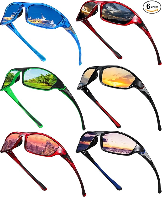Frienda 6 Pack Polarized Sport Sunglasses for Men Multipack Fit over Glasses Pack Lot Set Men's Sport Fishing Eyeglasses-StrideForce Fitness