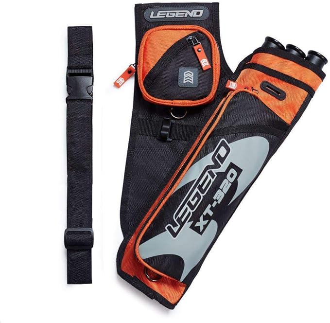 LEGEND XT320 Archery Quivers - Nylon Hip Quivers with 3 Arrow Tube Cases for Target Shooting - Adjustable Waist Belt, T-Slot, Storage Compartments for Accessories, Gear, Tools, Release Tab, Score Card-StrideForce Fitness