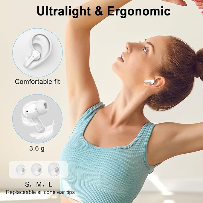 Wireless Earbuds, 2025 Bluetooth 5.4 Headphones 3D Stereo Hi-Fi Bass Ear Buds, 4 ENC Noise Cancelling Mic, 40+Hrs USB-C in-Ear Earphone Sport, IP-X7 Waterproof Workout Gym for Android iOS Laptop Pad-StrideForce Fitness