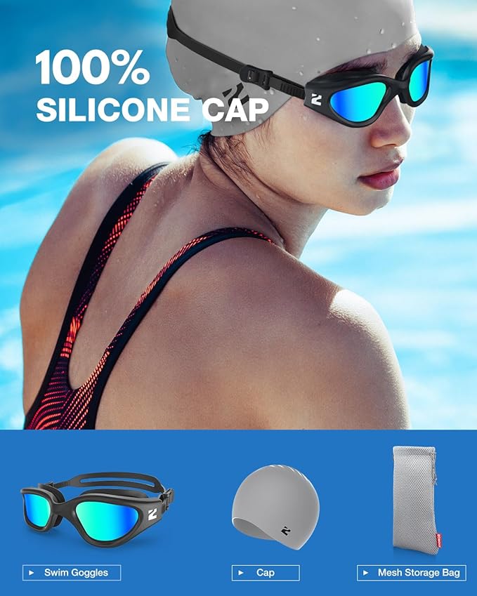 ZIONOR G1 Lite Swim Goggles with Swim Cap Comfortable Anti-fog Swimming Goggles Cap Set for Adult Men Women-StrideForce Fitness