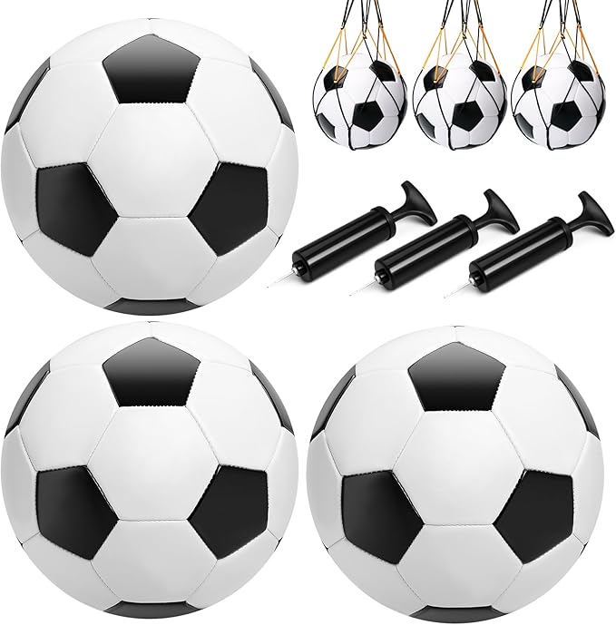 Soccer Ball Size 2 Size 3 Size 4 Size 5 with Pump - Single, 2 or 3 Pack - Official Size & Weight - Classic Indoor Outdoor Soccer Long-Lasting - Ideal Gift for Toddler Kids Boys Girls Youth Adult-StrideForce Fitness