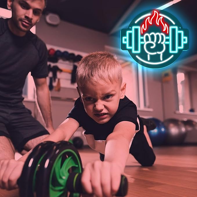 Gym Led Neon Sign- Gym Neon Light Dumbbell Sign for Home Gym Fitness Club Boy's Room Sports Room Decor Neon Light Fitness Club Neon Signs for Wall Art Birthday Gift 5V(13 * 11.81 Inch)-StrideForce Fitness