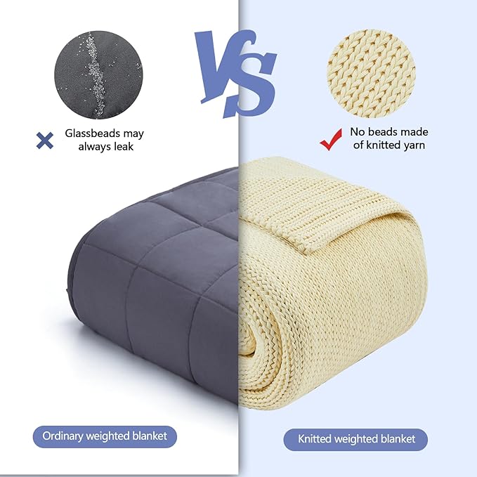 L'AGRATY Knitted Weighted Blanket - 48"x72" 12lbs Cooling Chunky Knit Heavy Blanket for Adults Braided Crochet Throw Thick Cable Yarn Knit Decorative No Beads Evenly Weighted Machine Washable-StrideForce Fitness