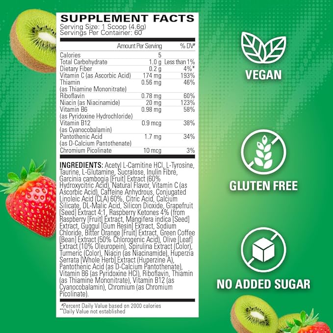 EHP Labs OxyShred Pre Workout Powder - Preworkout Powder with L Glutamine & Acetyl L Carnitine, Energy Boost Drink - Kiwi Strawberry, 60 Servings-StrideForce Fitness