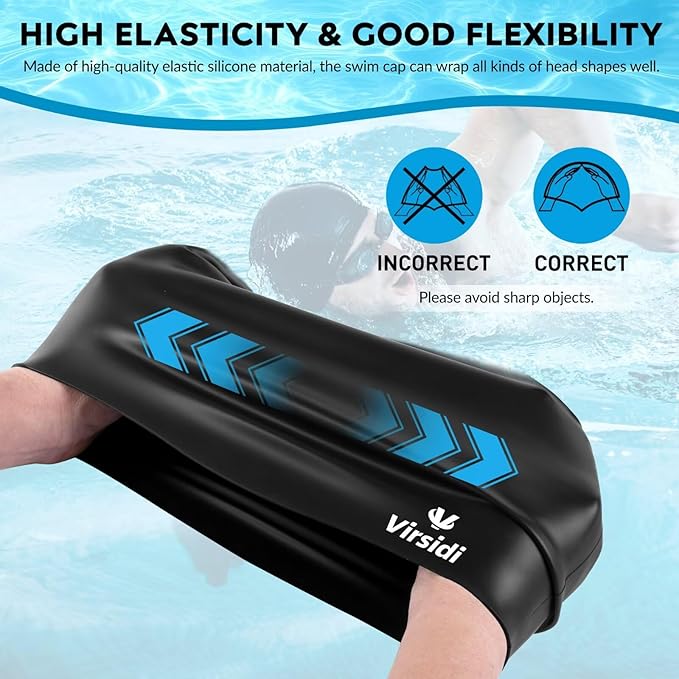 2 Pack Large Swim Caps for Long Hair, Silicone Swimming Cap for Adult Women Men, Waterproof Swim Hats Bathing Caps to Keep Hair Dry with Bonus Nose Clip and Earplugs-StrideForce Fitness