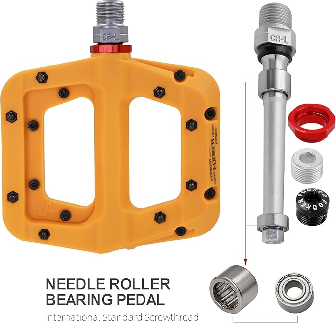 FOOKER MTB Pedals Mountain Bike Pedals 3 Bearing Non-Slip Lightweight Nylon Fiber Bicycle Platform Pedals for BMX MTB 9/16"-StrideForce Fitness