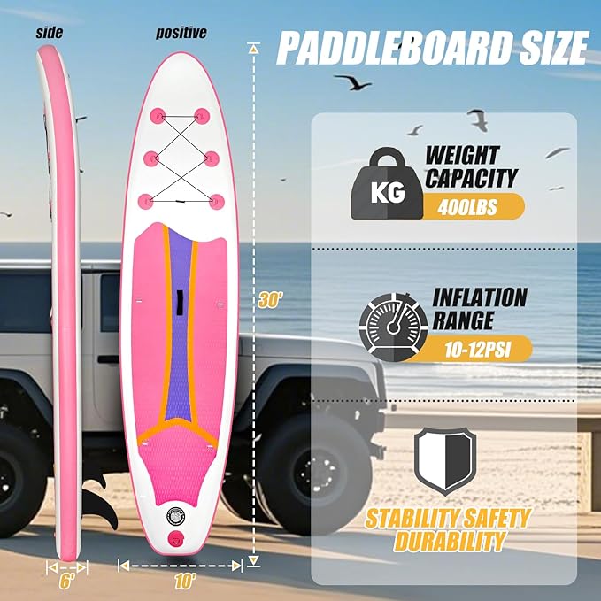 10' Inflatable Stand Up Paddle Board, Ultra-Light Wide Yoga Board for All Skill Levels with Premium SUP Paddleboard Accessories, 84L Waterproof Bag, Non-Slip Comfort Deck for Youth & Adults-StrideForce Fitness